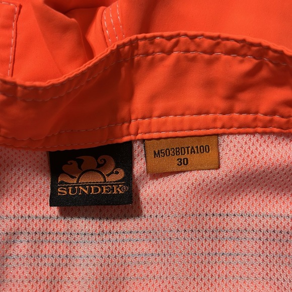 Sundek Iconic Taffeta Mid-length Swim Trunks Board Shorts Men's Size 30 Orange - Picture 10 of 12